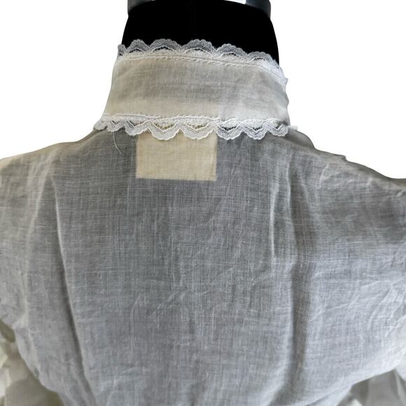 1970s Jessica’s Gunnies Sheer Edwardian Blouse – Lace & Satin Trim, XS - Picture 13 of 13